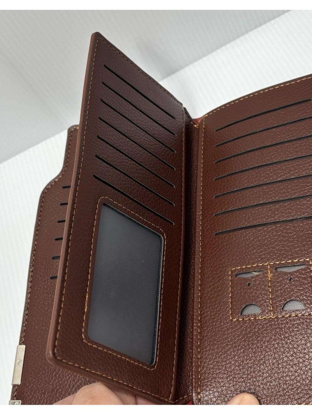Ferrari Brown Long Wallet Trifold Credit Card Billfold Holder Cash Organizer NEW - Picture 3 of 10